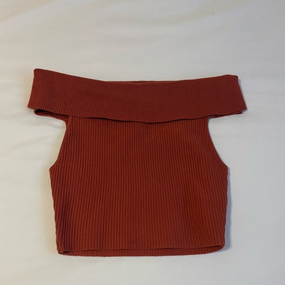 Forever 21 Rust Ribbed Off-Shoulder Crop Top - Picture 1 of 2